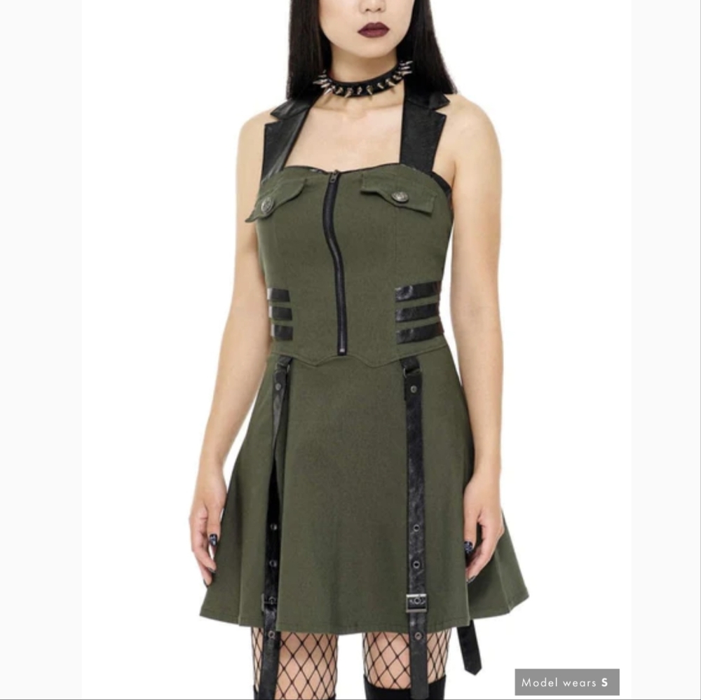 NWT Killstar Psy-Ops Halter Dress Khaki Green (in original packaging)